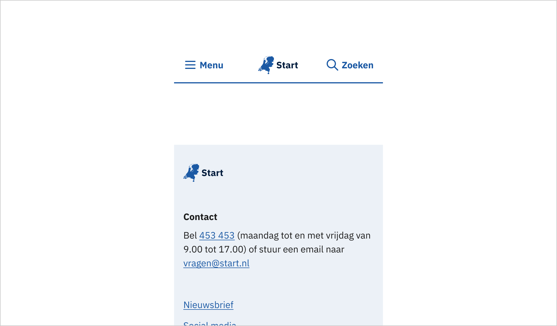De afbeelding toont de componenten Page Header en Page Footer op basis van een blauwe kleur.