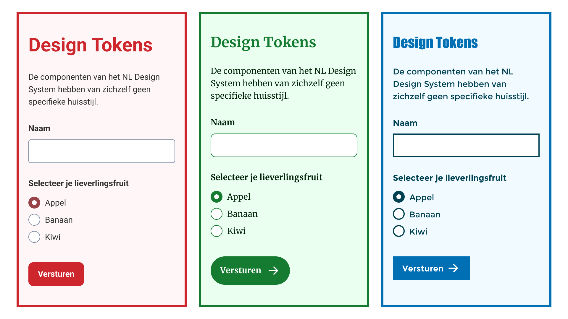 Drie dezelfde interfaces ieder met een eigen huisstijl