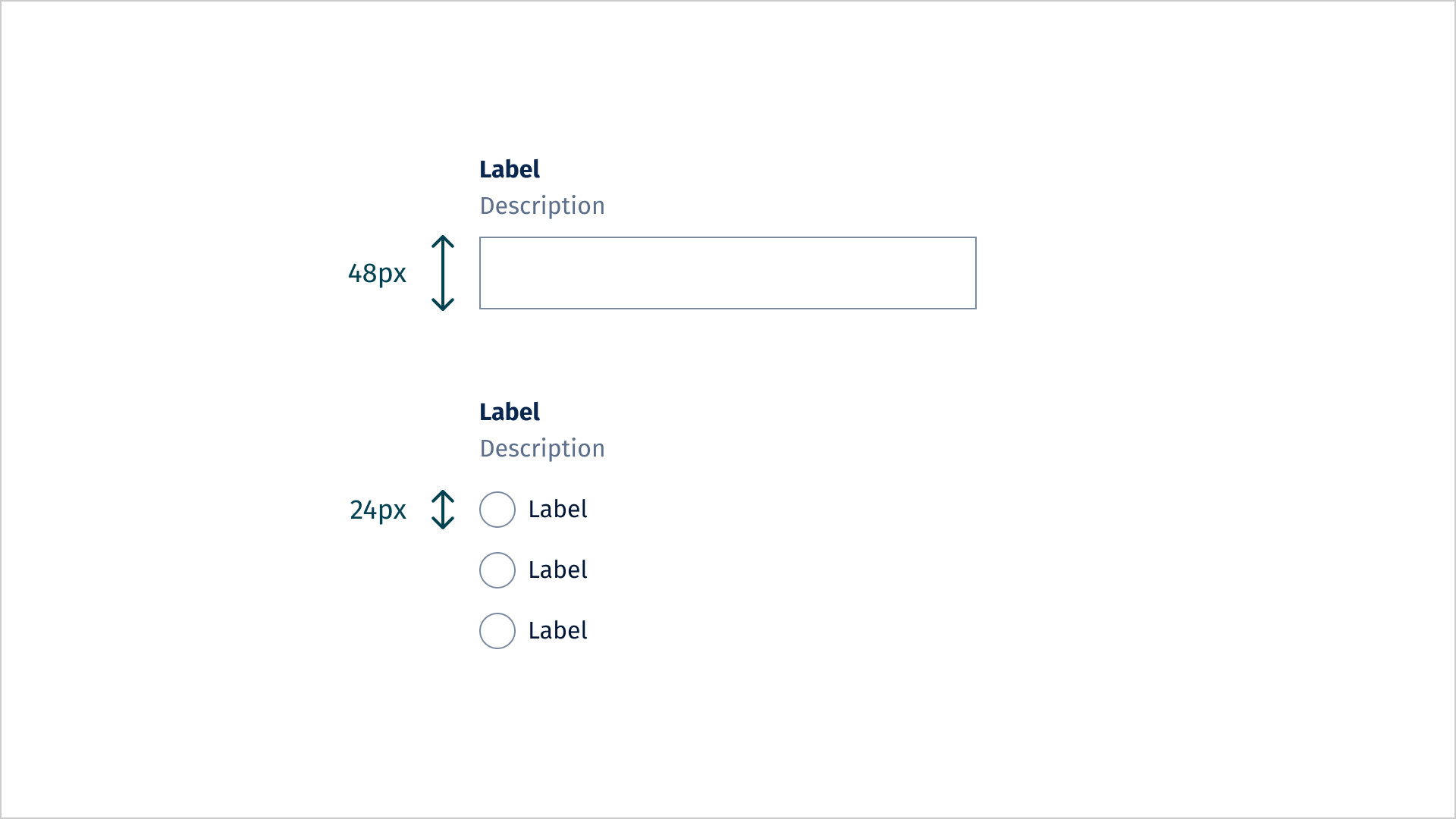 Formfield met textbox van 48 pixels hoog, en formfield met radiobuttons van 24 pixels hoog.