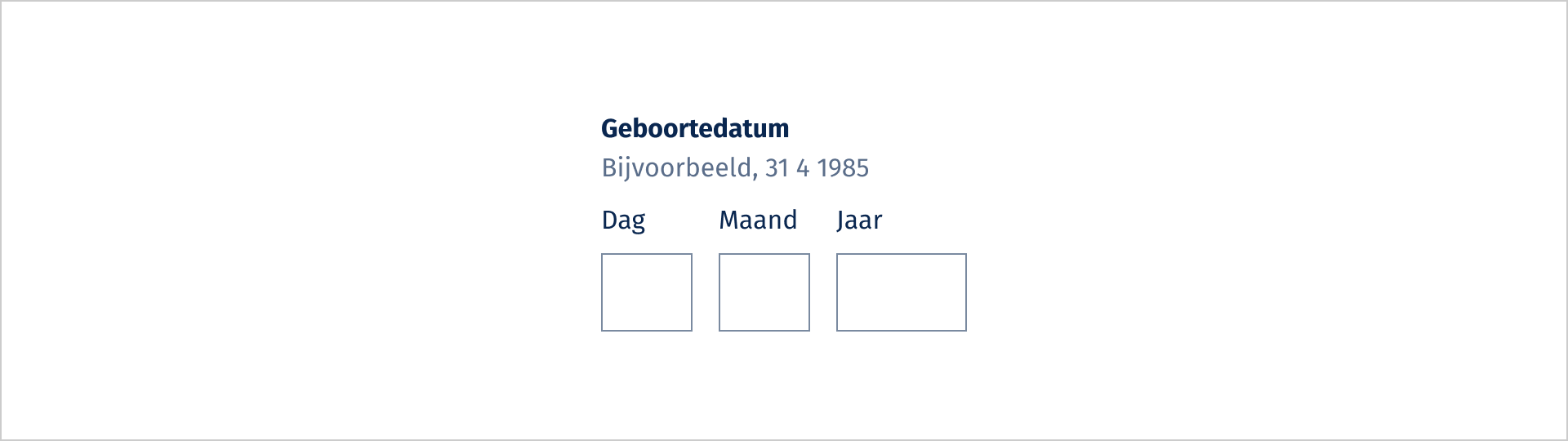 Voorbeeld van de waarden voor de geboortedatum worden in de description getoond