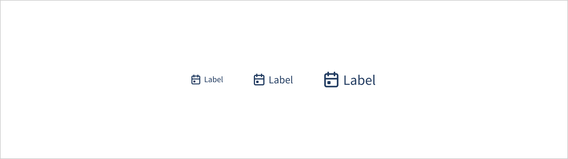 Een lijstje van 3 labels met voor elk label een kalender icoon. De labels worden groter en het kalender icoon schaalt mee.