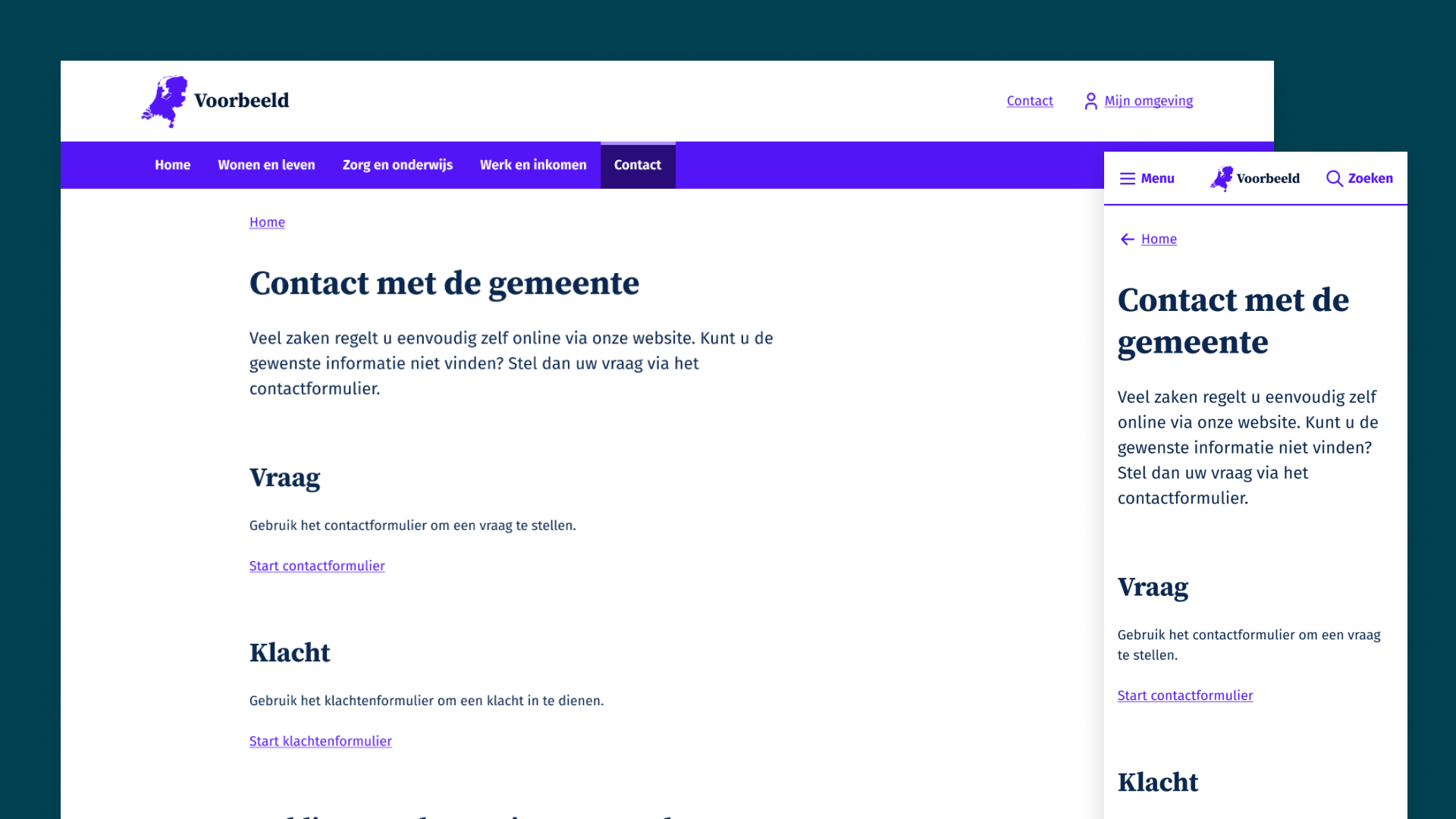 Ontwerp van een contactpagina als startpunt voor een meerstappenformulier