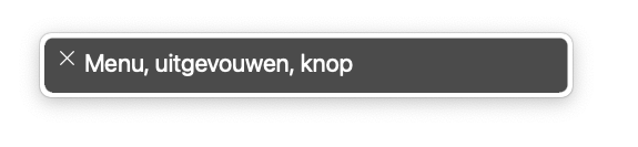 Screenshot van de screenreader VoiceOver met de tekst Menu, uitgevouwen, knop