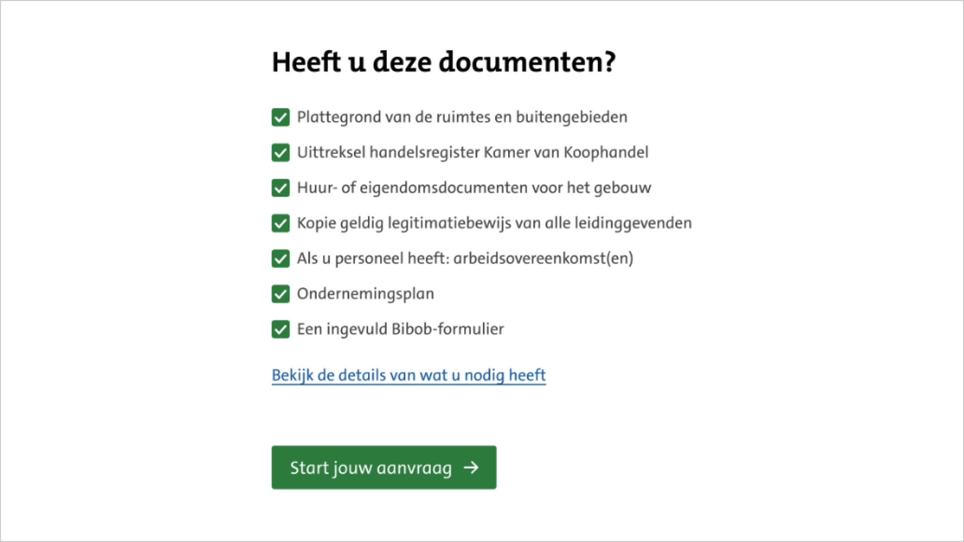 Screenshot van Checklist met als titel 'heeft u deze documenten?'