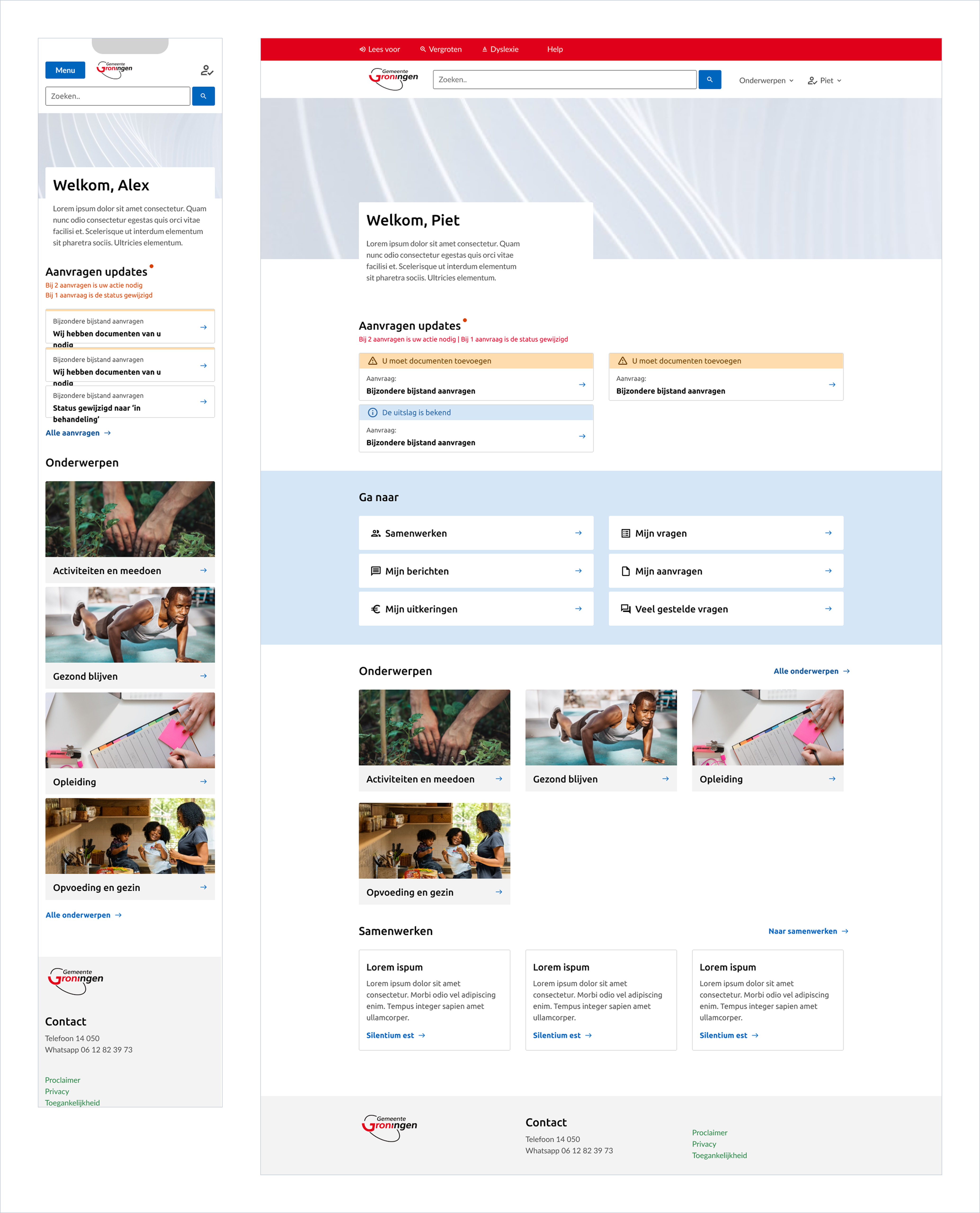 Screenshots van oude Mijn Omgeving Homepage Gemeente Groningen.