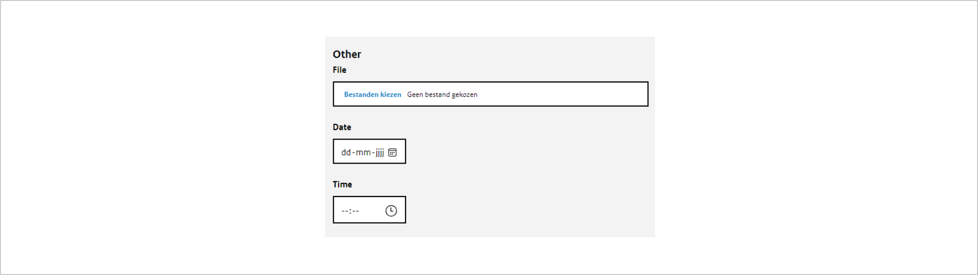 Screenshot van een stukje formulier met drie velden met verschillende lengtes.