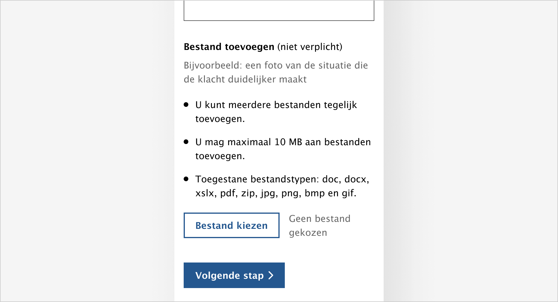 Het lijstje met de criteria van de uploadcriteria.