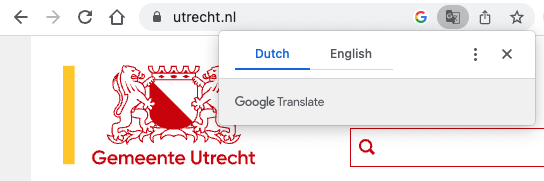Plaatje van een browser met waar de Google Translate pop-up getoond wordt om de pagina te gaan vertalen.