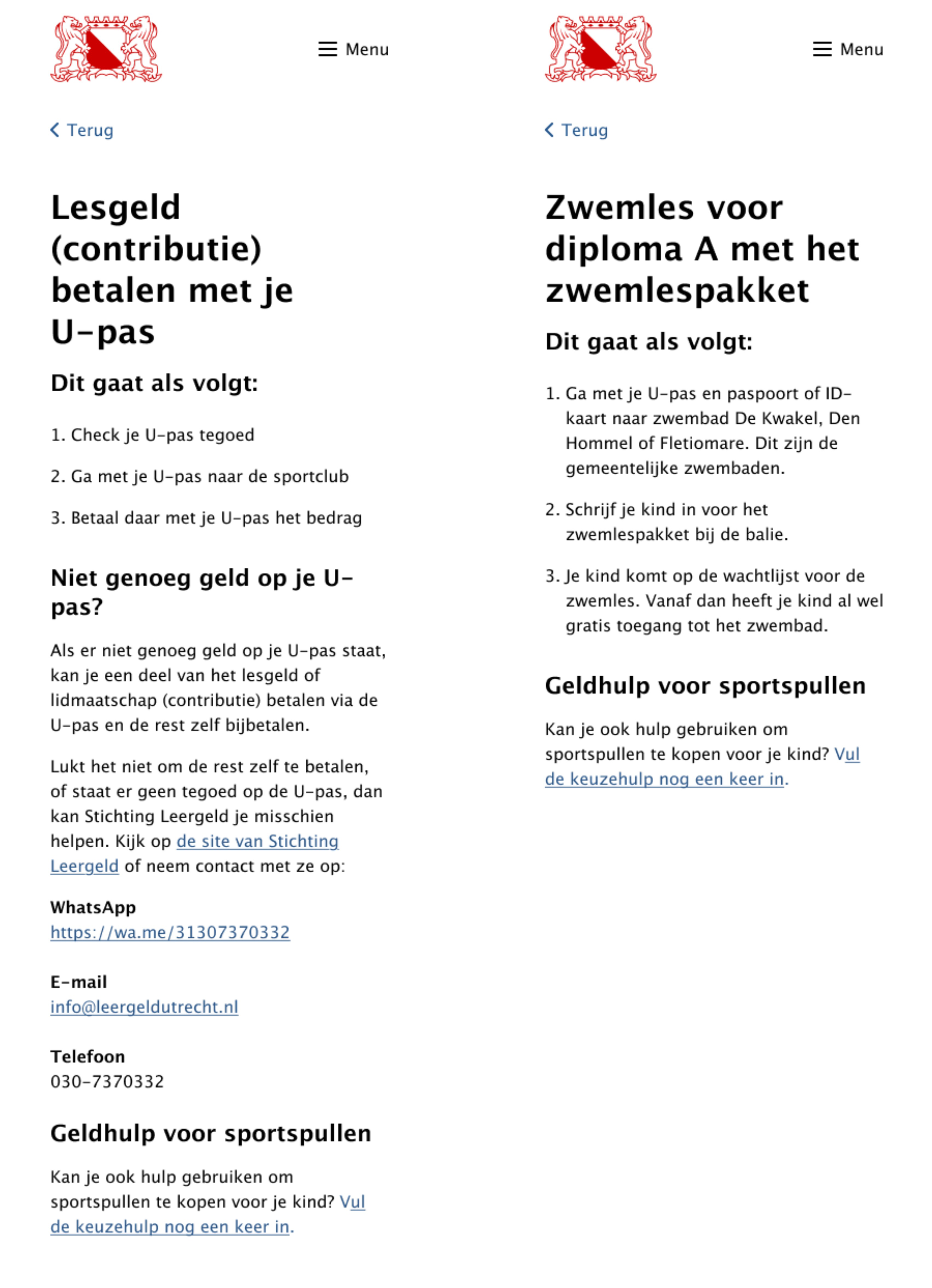 Screenshot van een pagina van het prototype