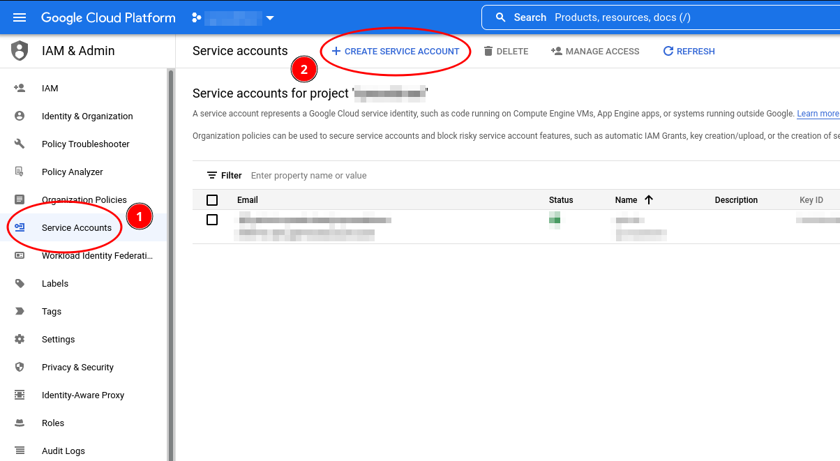 create service account