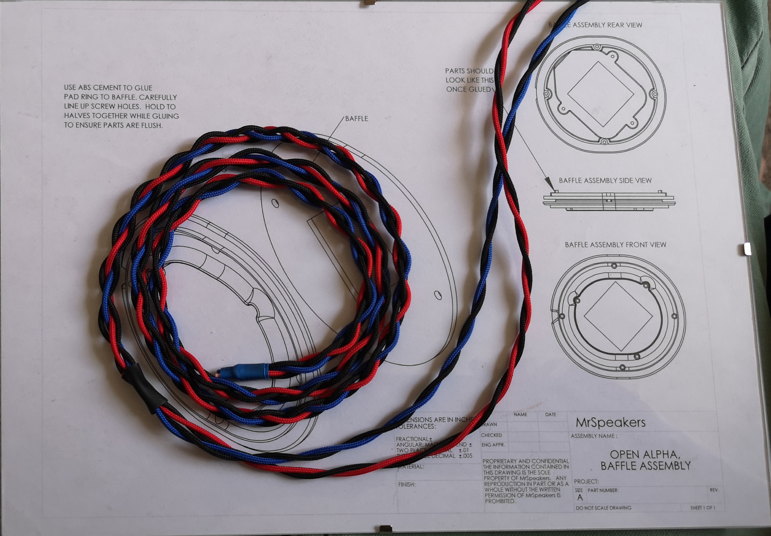 Red, black, and blue cable