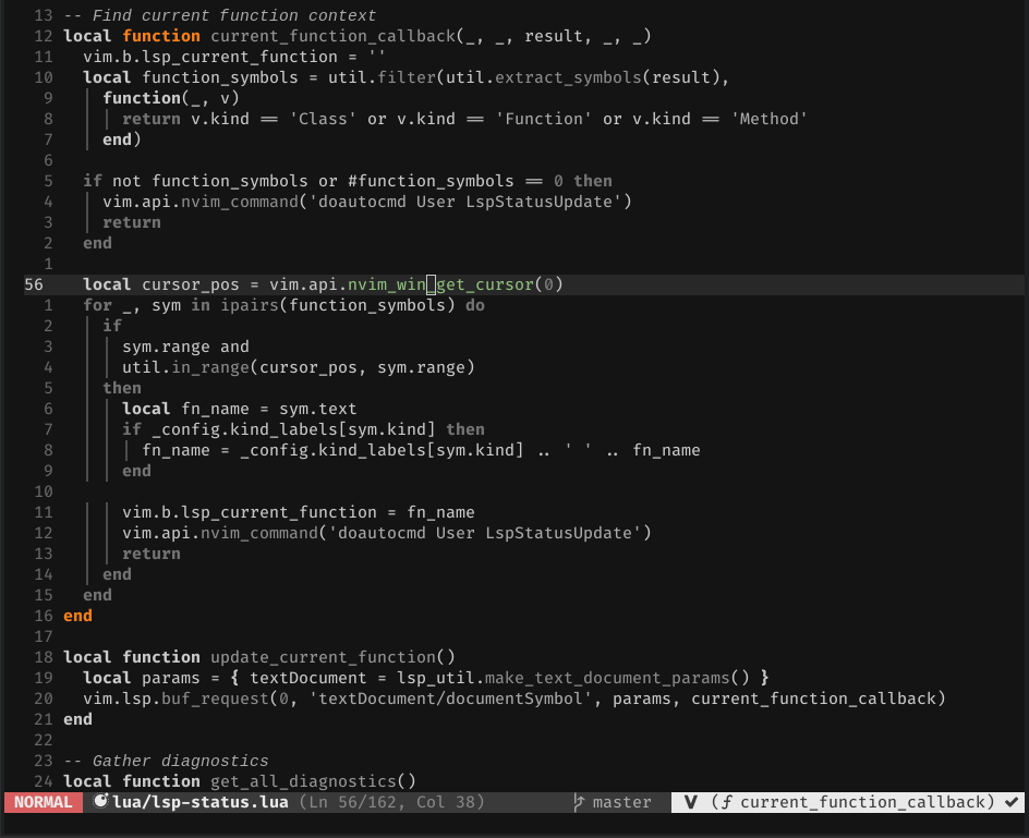 Statusline showing current function and no errors