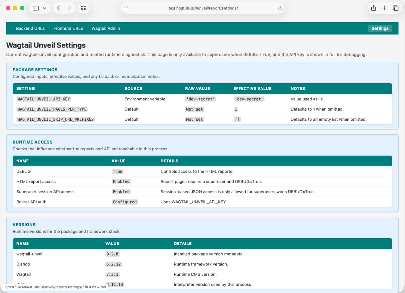 Settings Page