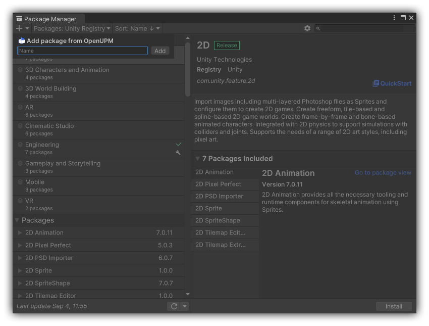 OpenUPM add dropdown UI