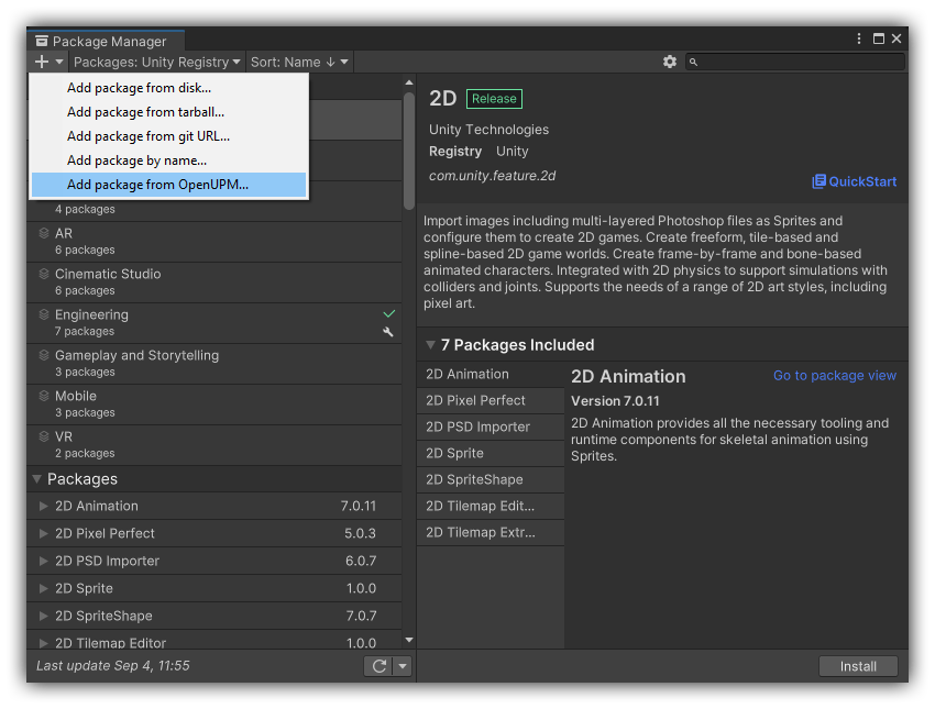 Custom UPM menu item for OpenUPM