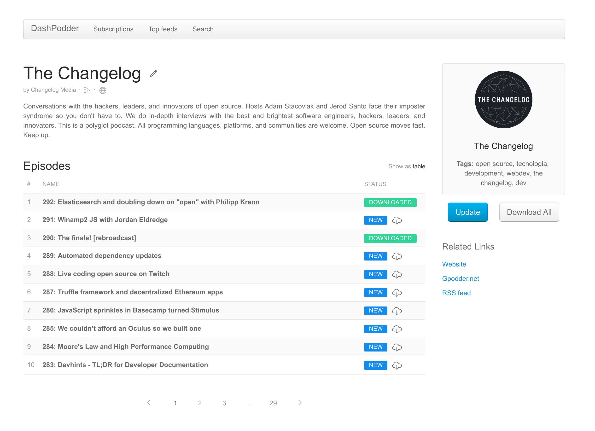 Feed Details - table view