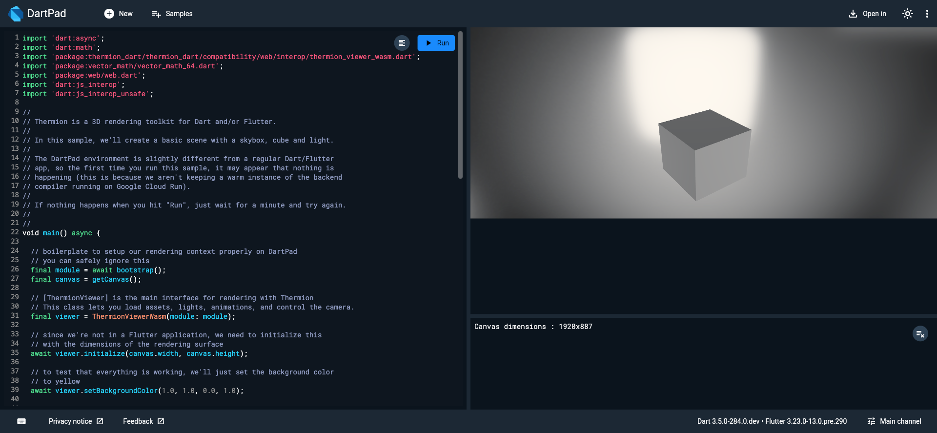 Screenshot of Thermion Dartpad