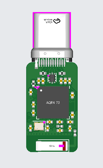Render using JLCPCB's PCBA visualiser because KiCAD doesn't have the MOLEX USB connector 3d model Render using JLCPCB's PCBA visualiser
