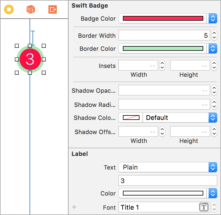 Change badge properties in attribute inspector