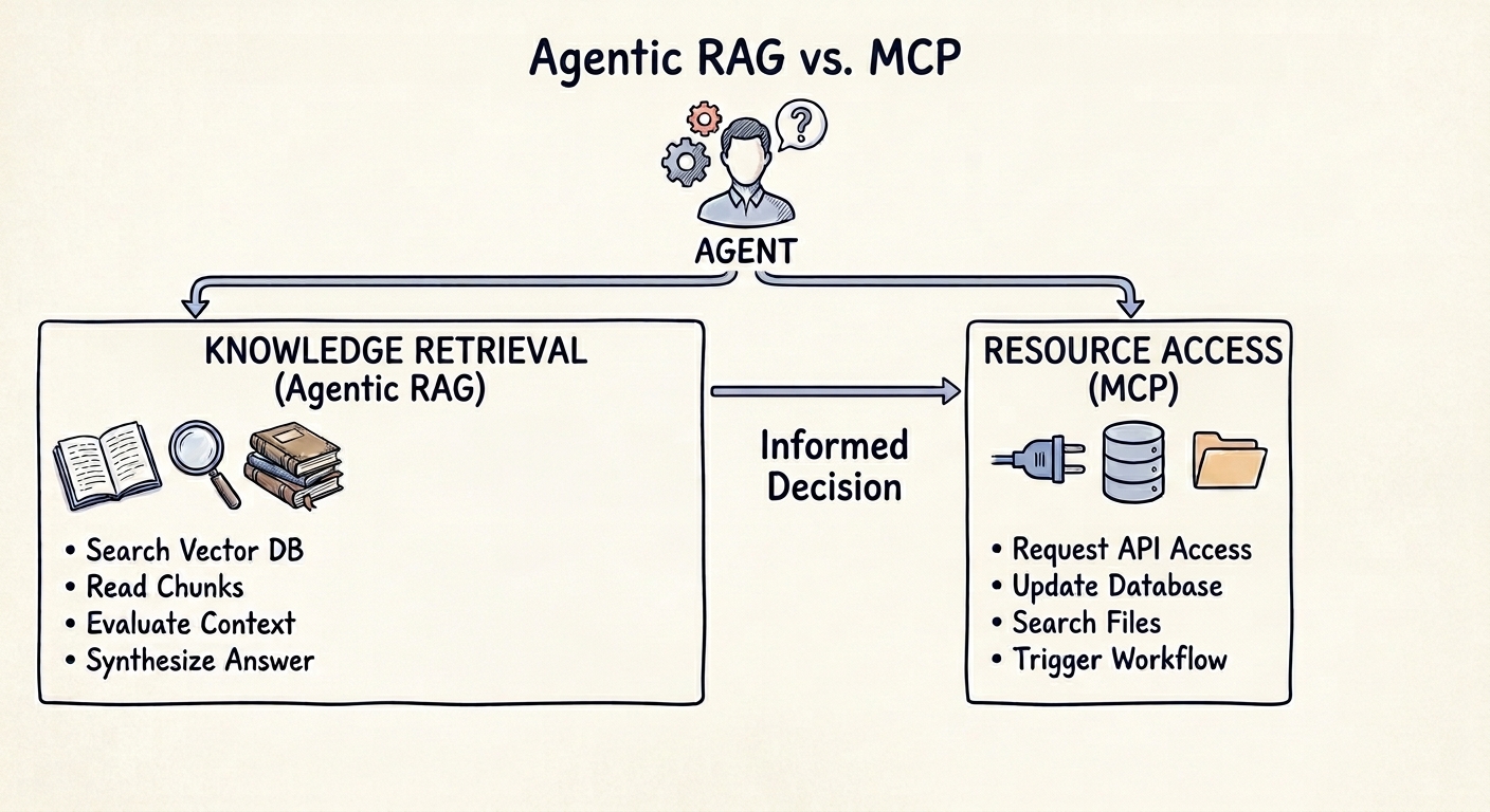 Image of Agentic RAG vs MCP showing that Agentic RAG and MCP are not competing choices