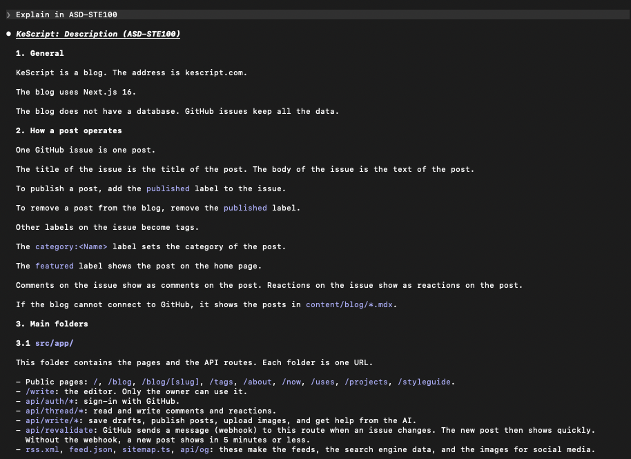 Image shows Claude's output in ASD-STE100 style