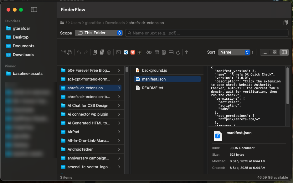 Column view with preview pane