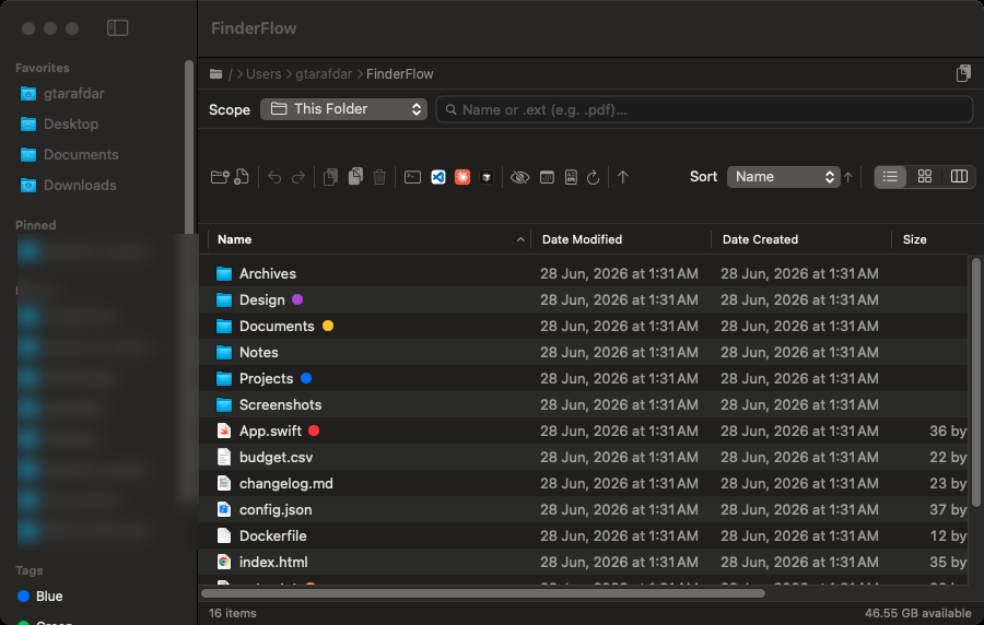 List view with color tags