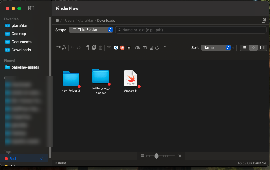 Icon view filtered by the Red tag