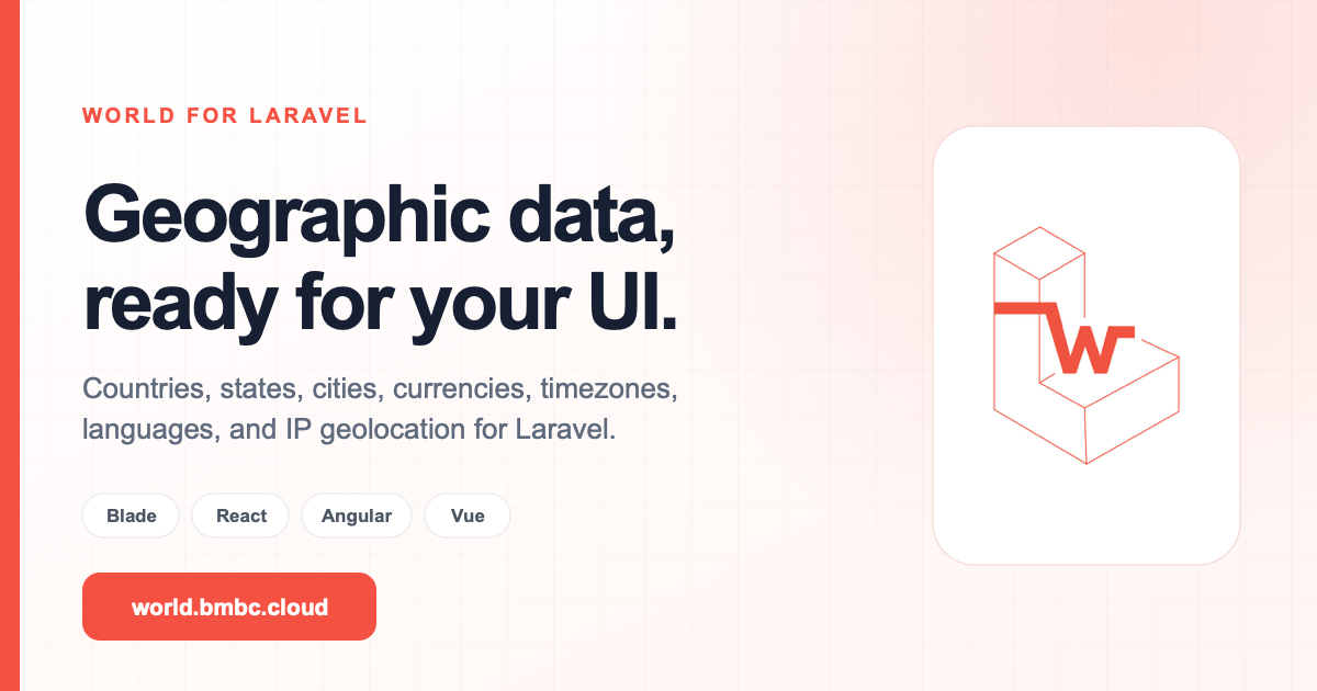World for Laravel — geographic data, ready for your UI
