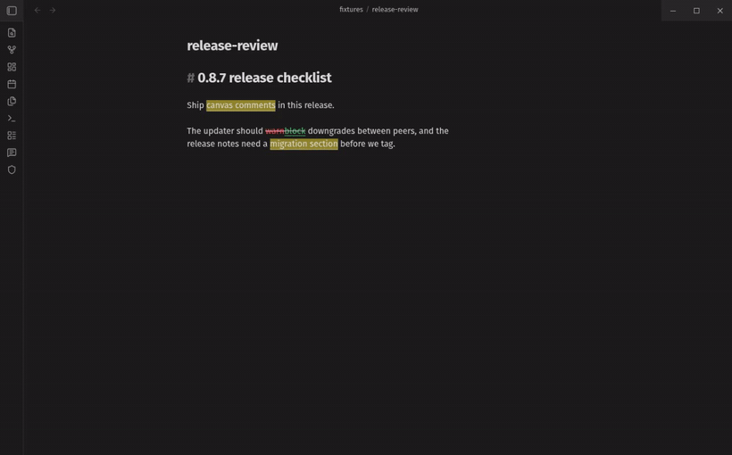 Opening the review sidebar, jumping to a suggestion from its card, and resolving a thread