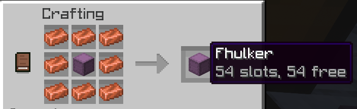 Fhulker crafting recipe: a shulker box surrounded by 8 copper ingots