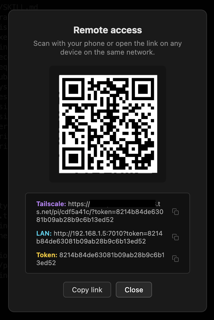 Remote access modal