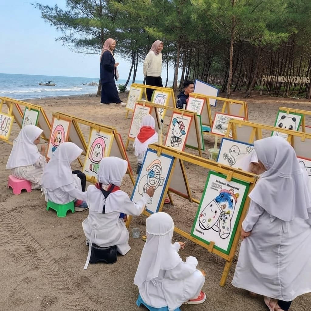 Melukis styrofoam di Pantai Indah Kemangi