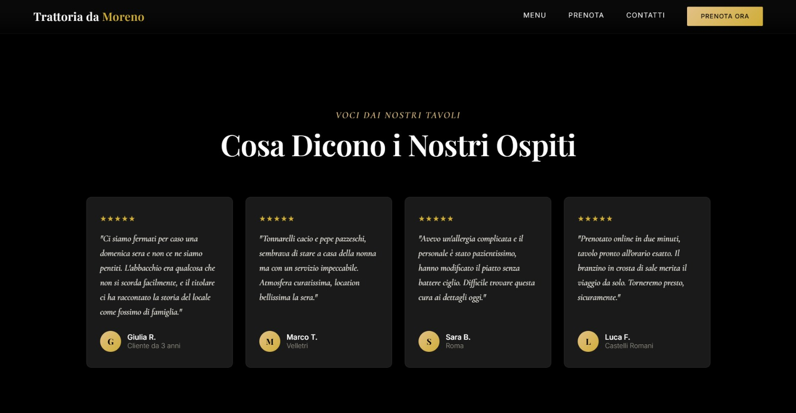 Sezione recensioni del sito Trattoria da Moreno