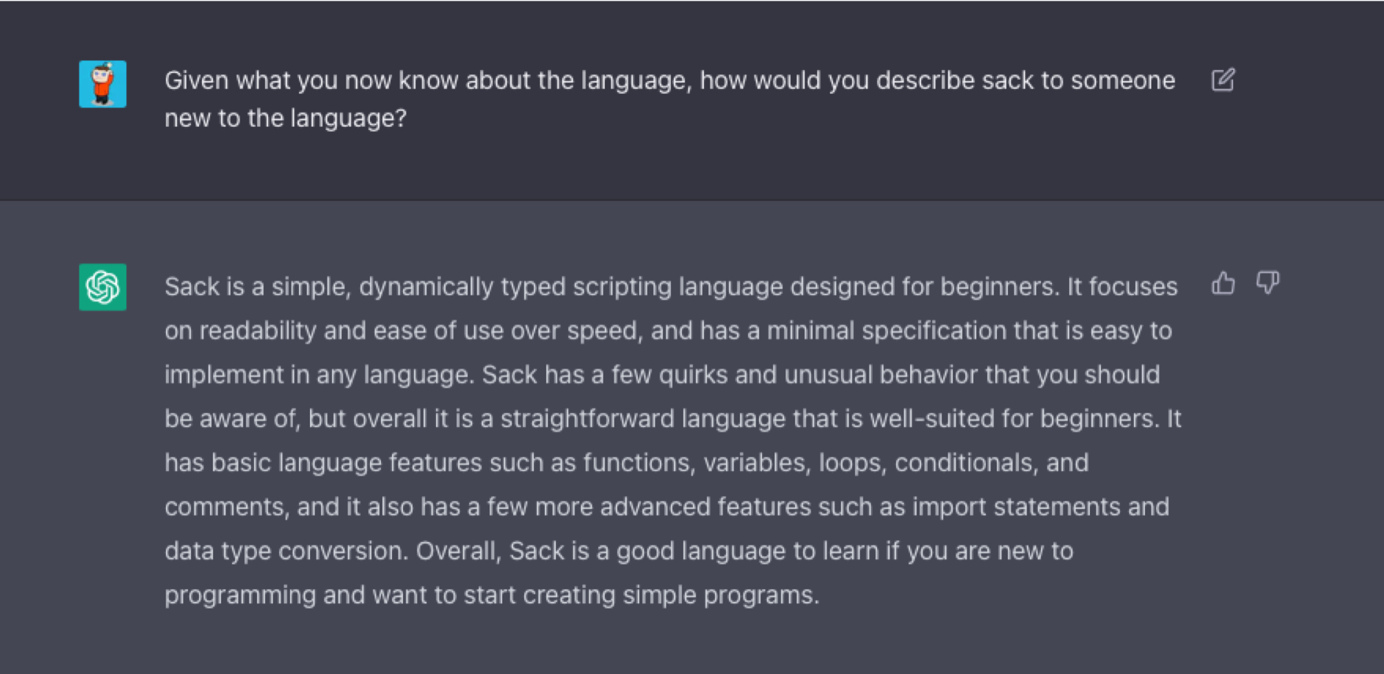 description of language after being fed spec