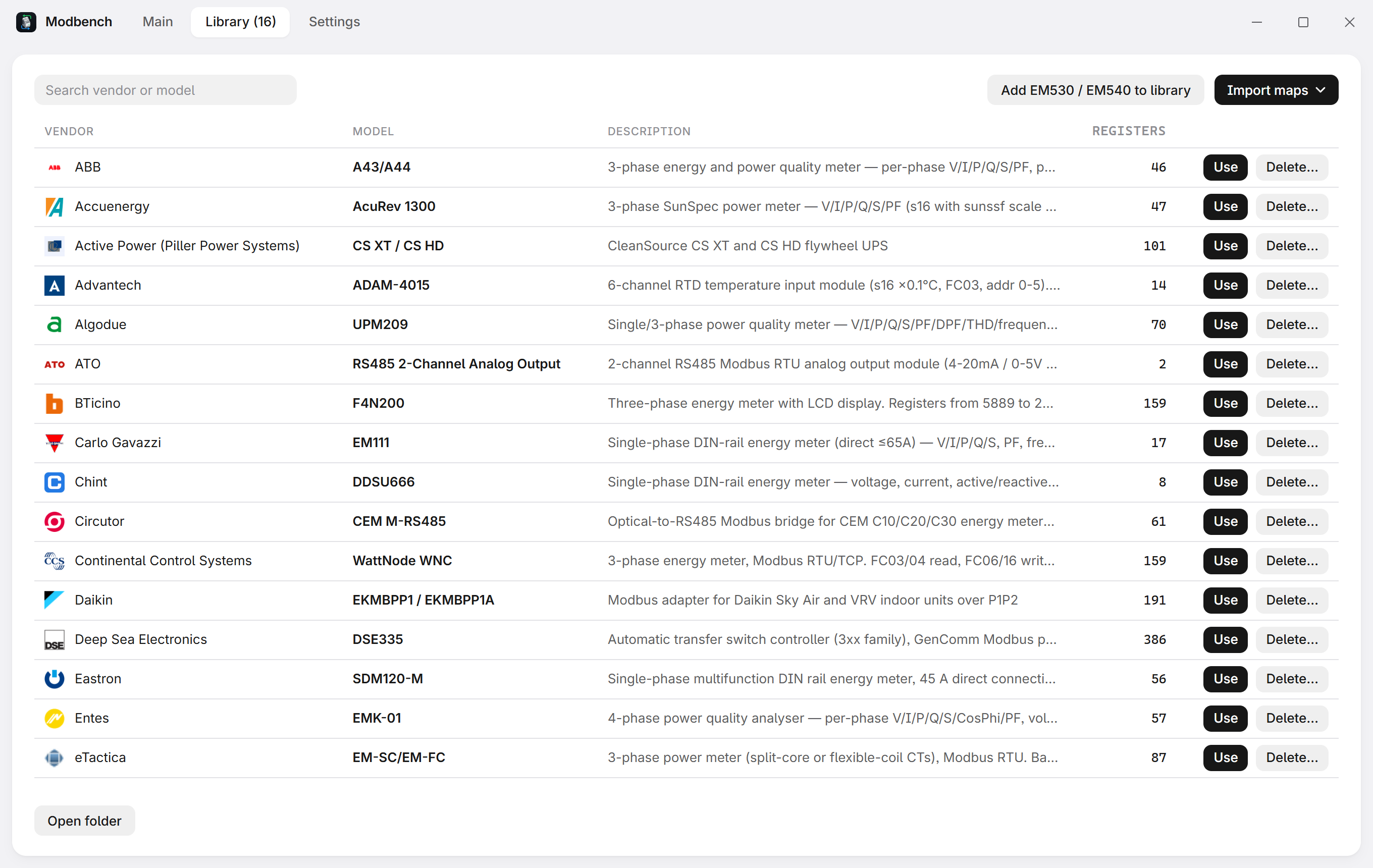 Device library with vendor icons