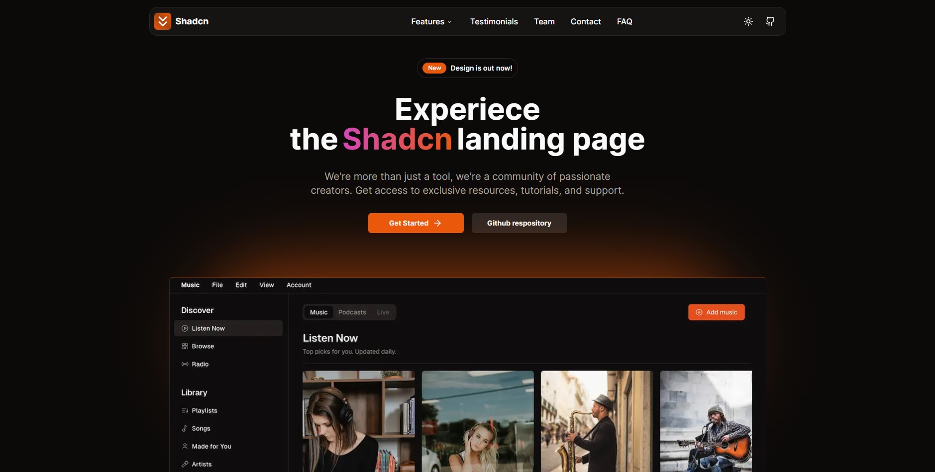Live demo of the Shadcn modern product landing website