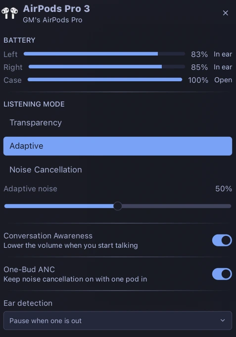 AirPods panel