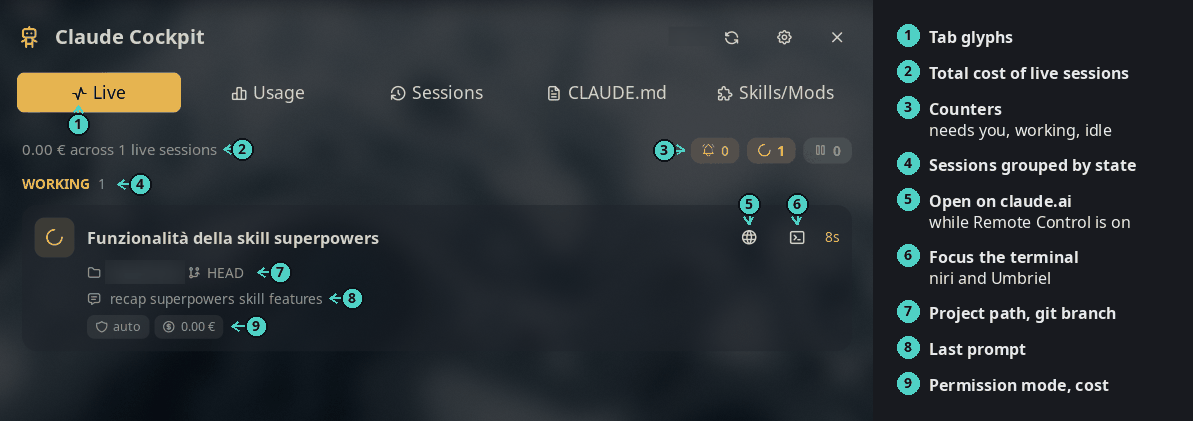 Live tab with one running session