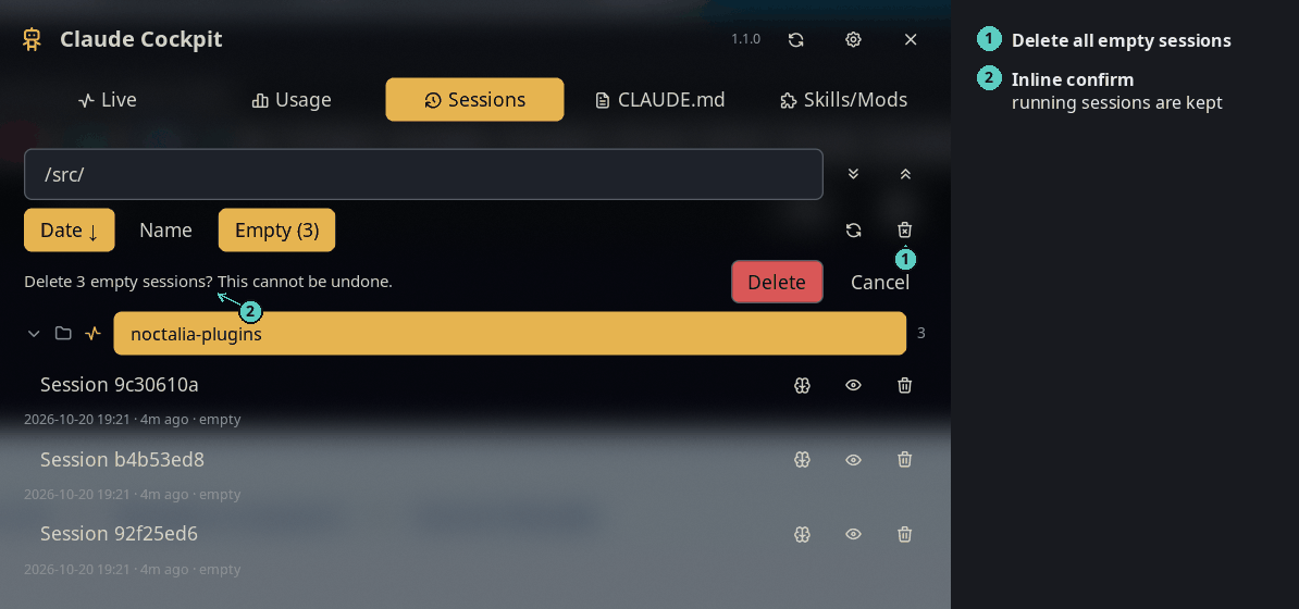 Delete empty sessions