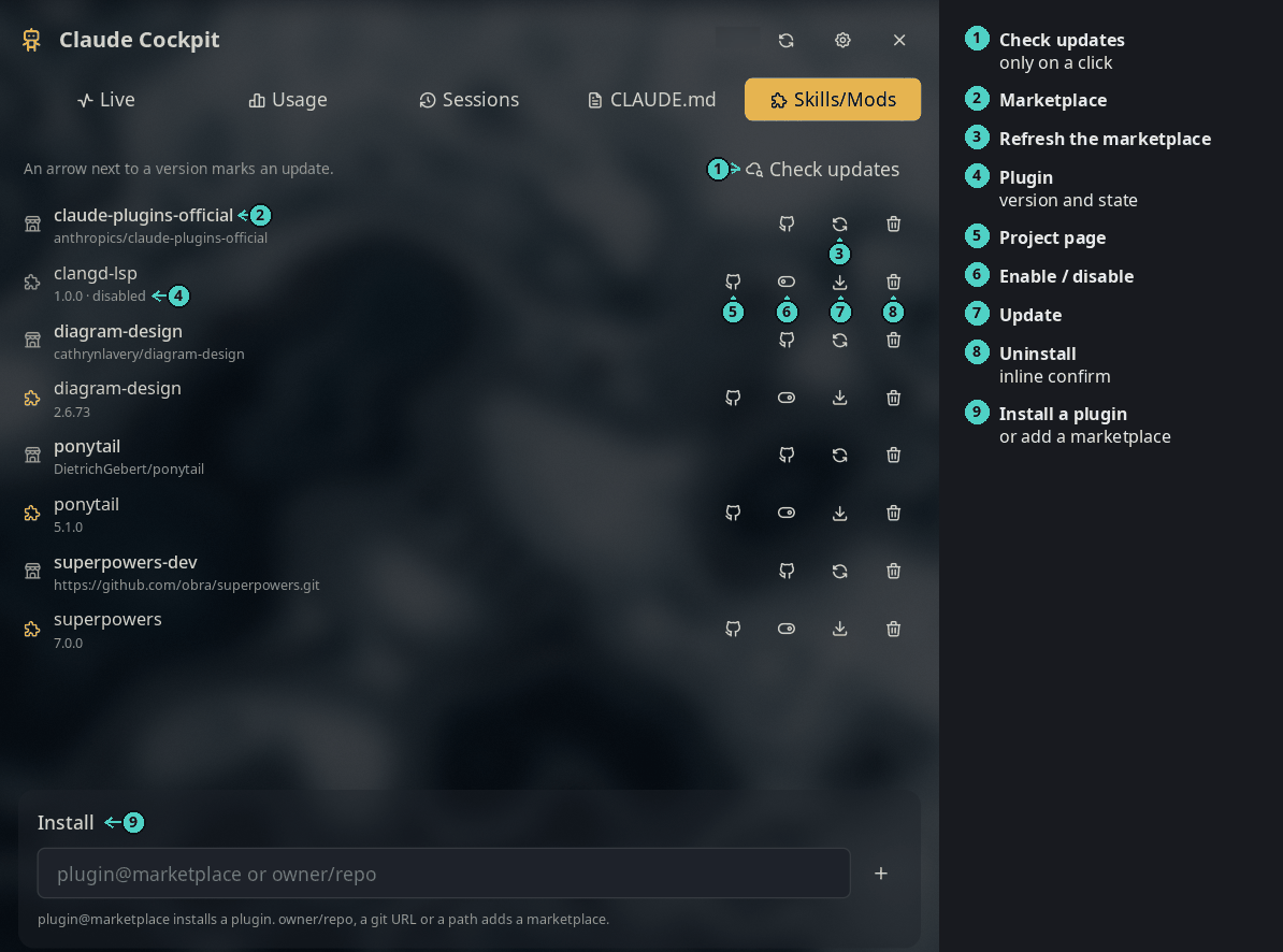 Skills/Mods tab