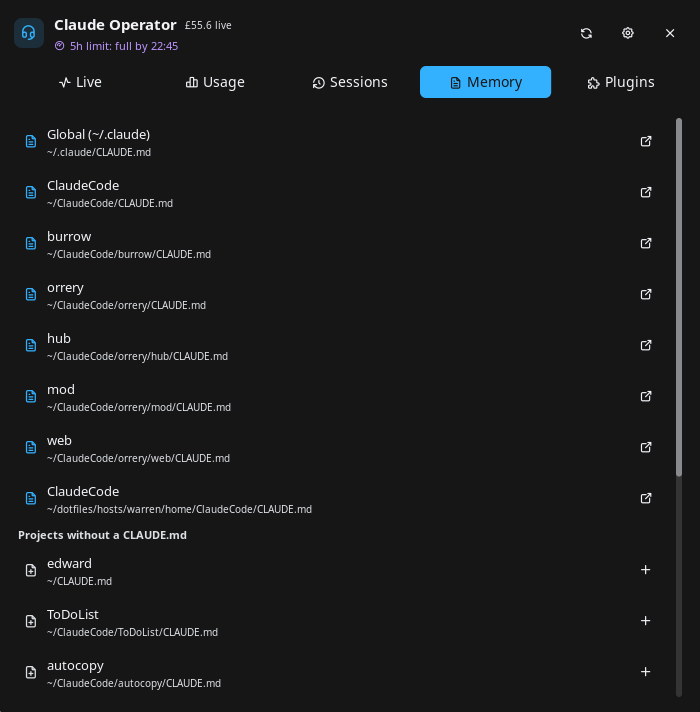 Memory: every CLAUDE.md, and projects without one