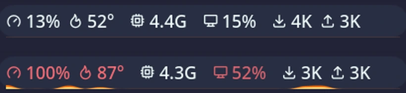 Monitor widget with gamer mode off above and on below