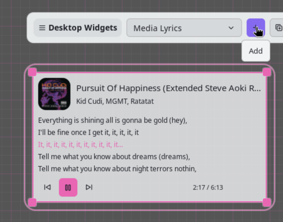 Adding the desktop widget in the editor
