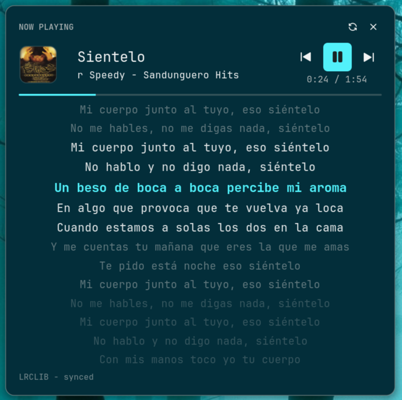 Media Lyrics panel (dark)