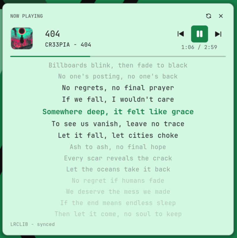 Media Lyrics panel (light)