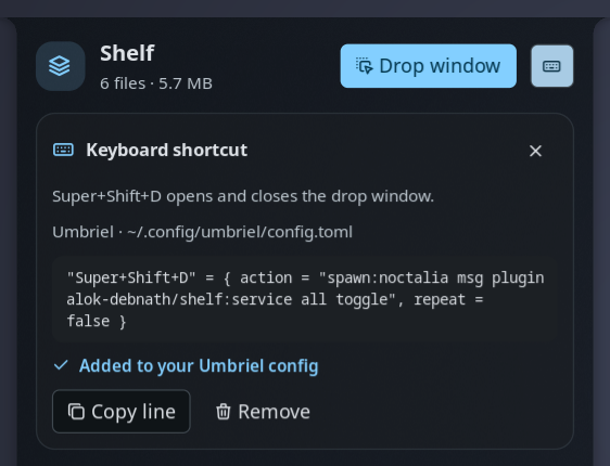 Keyboard shortcut section of the Shelf panel