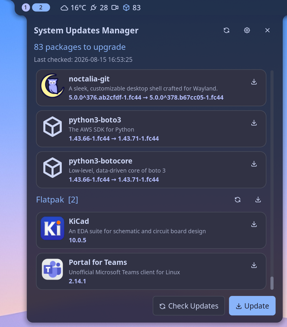 System Updates Manager panel