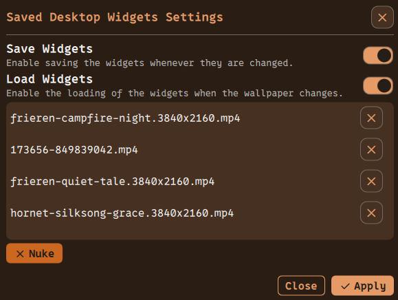 Saved Desktop Widgets