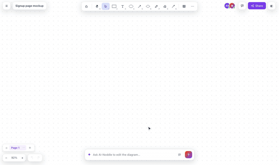 Dragging a browser frame, search bar, buttons and AWS icons from the Library